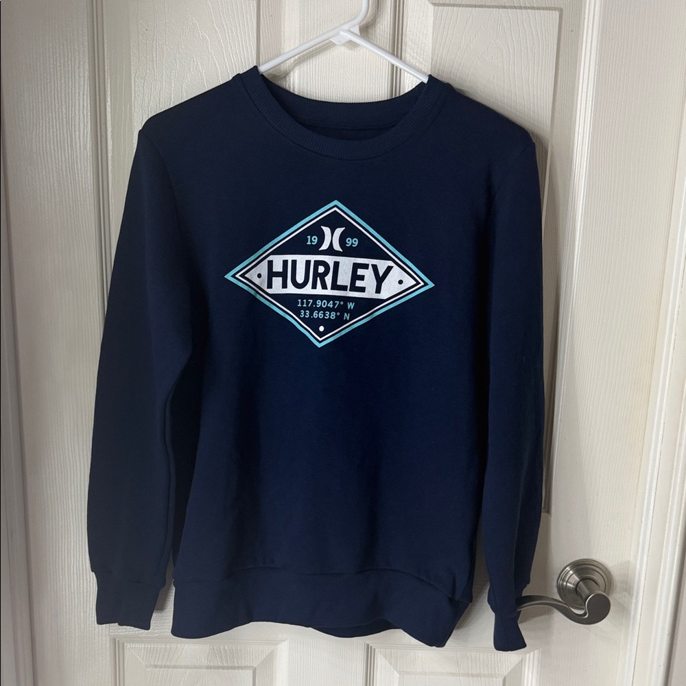 Hurley Kids Navy Crewneck with Aqua Logo